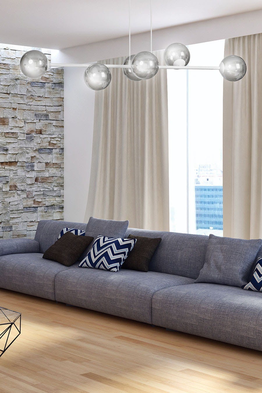 Lampa wisząca Rossi biała dymiona 6xE14x10W wym: 100 x 110 cm szkło Emibig - 5