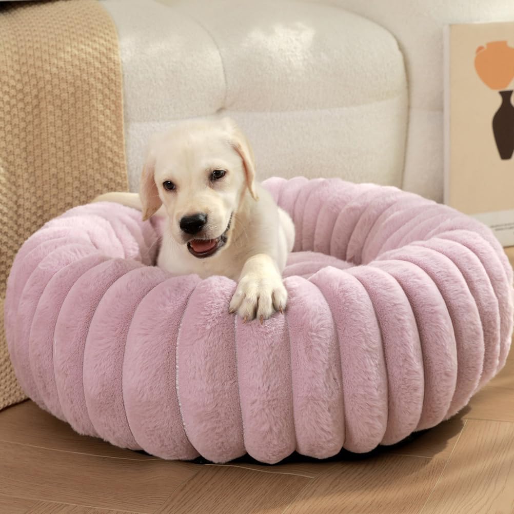 Cama redonda para perros y gatos en suave tela morada de 40 cm de