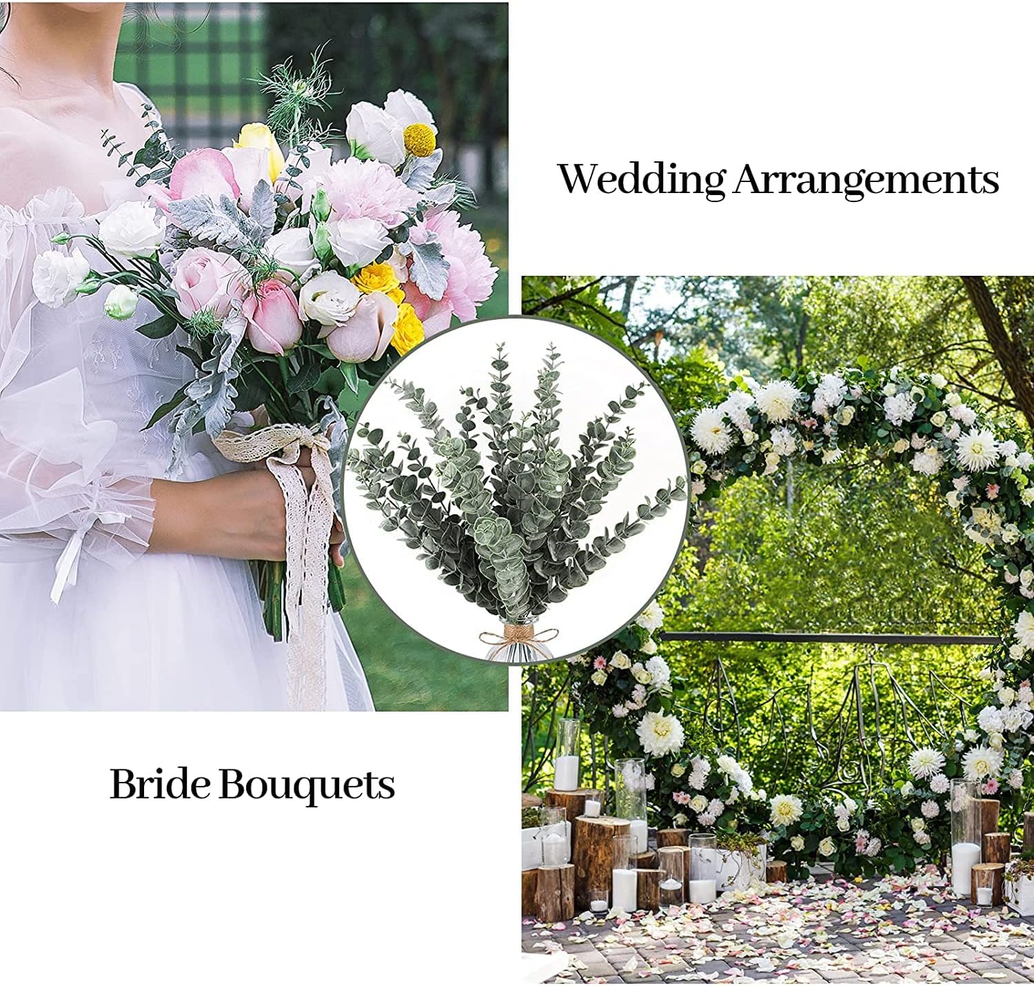 24 Pcs Eucalyptus Branches Artificiel, Simulation Vert Artificiel Eucalyptus Feuilles De Mariage Fleurs Artificielles pour Arrangement De Fleurs - 4