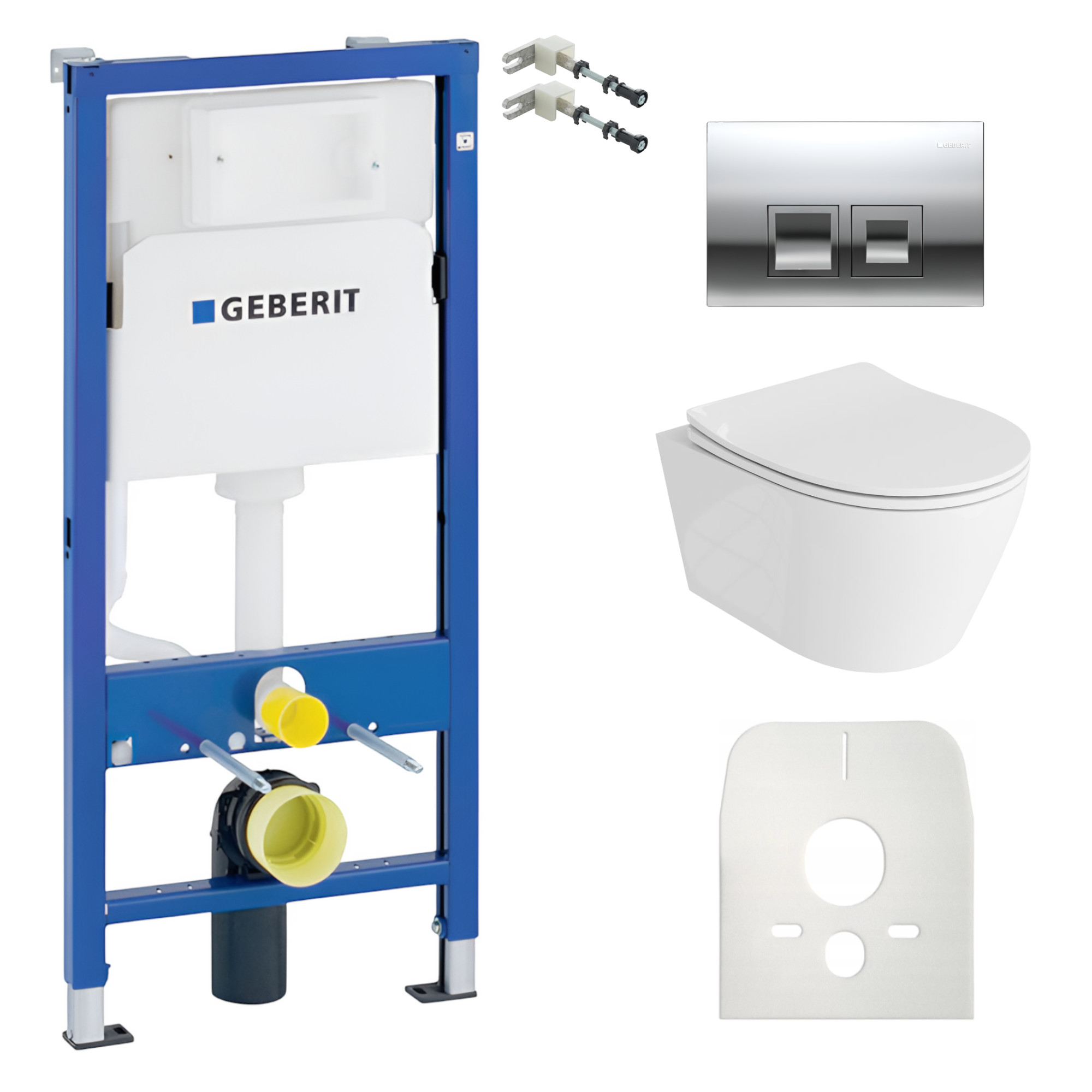 GEBERIT Duofix Basic Support Bâti-support + Lavita WC Praia suspendu blanc sans bord + panneau de commande Delta 25 chrome | Kit complet WC - 7