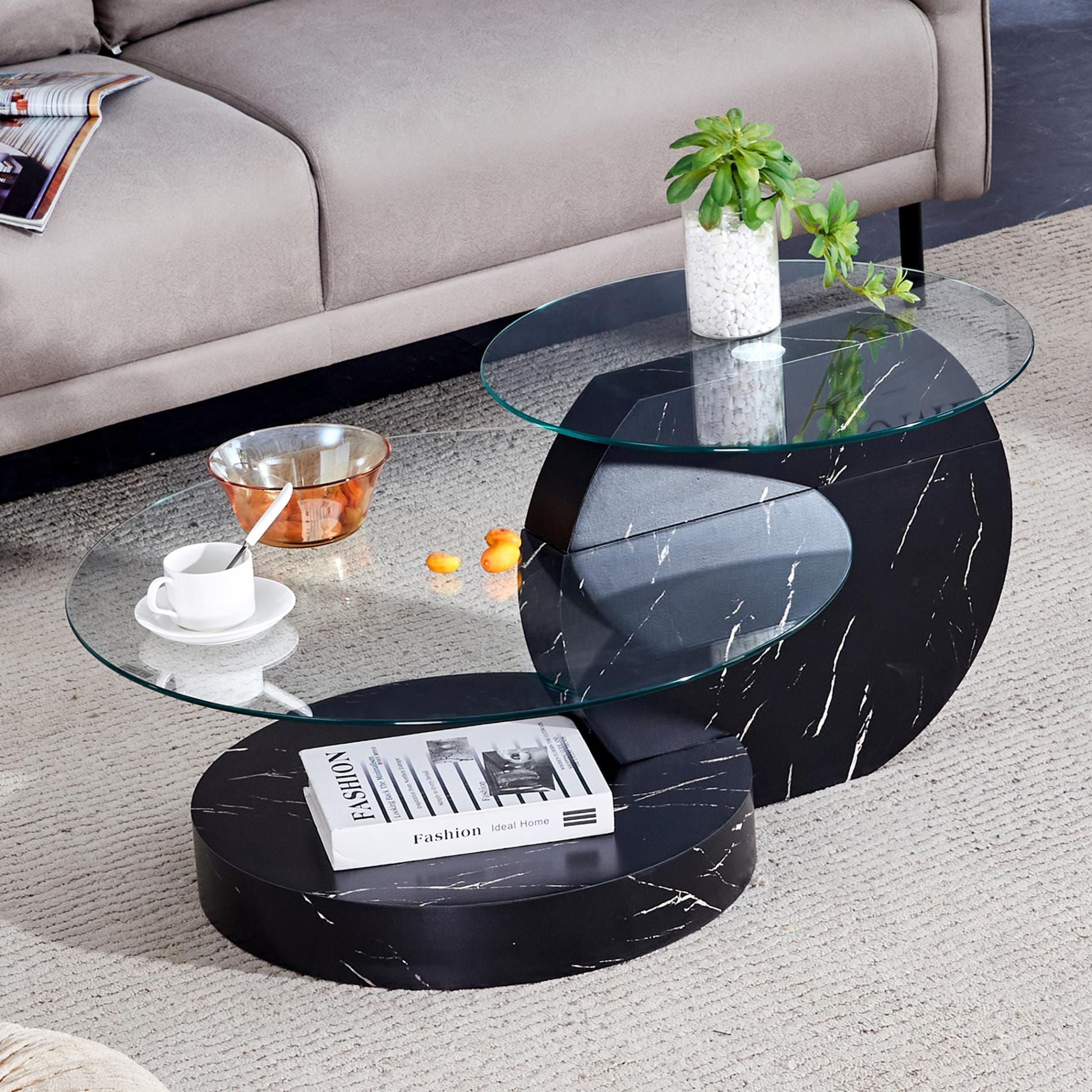 Table Basse Moderne en Verre Trempé, Design Minimaliste à Plusieurs ...