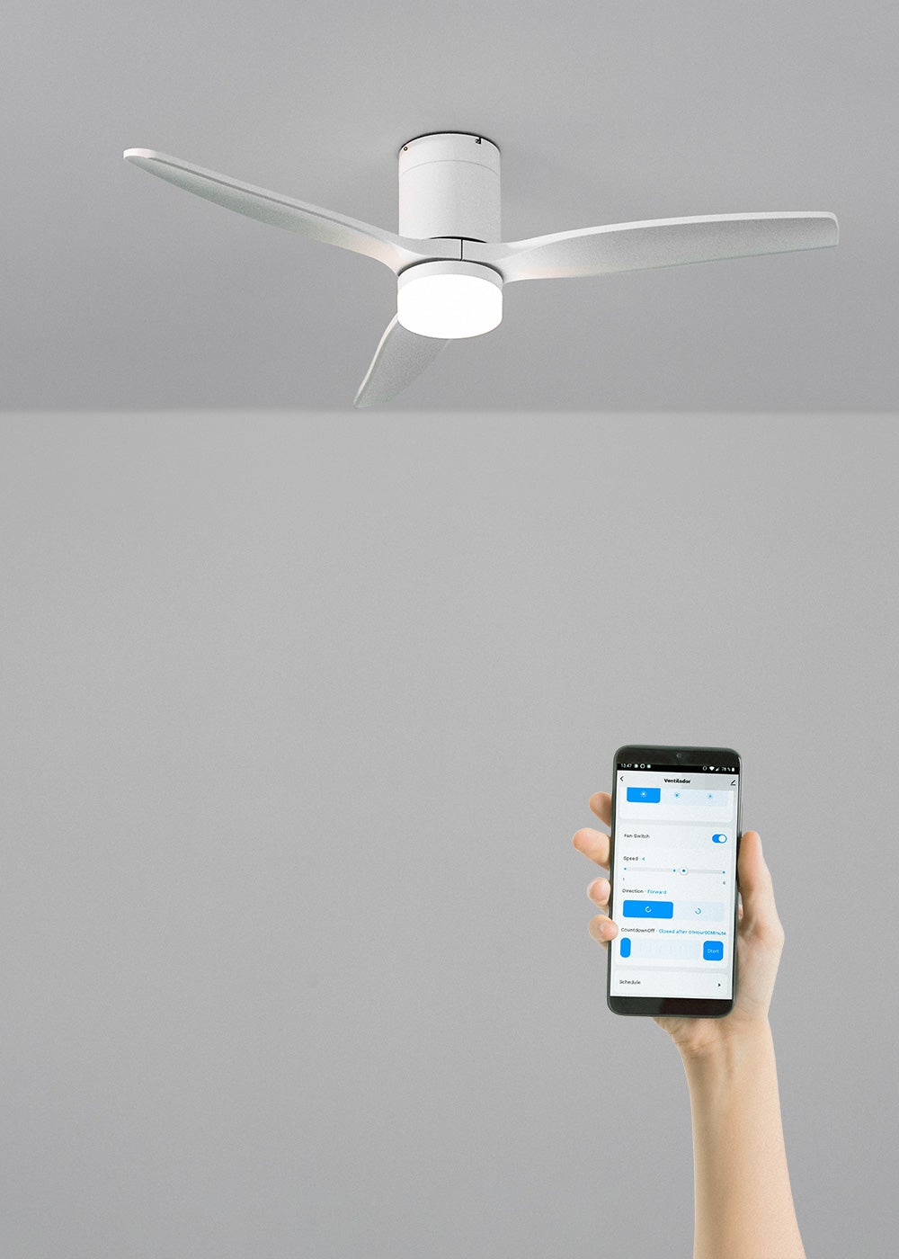 CREATE - WIND CALM M - Ventilateur de plafond silencieux 40W avec pales techniques en ABS Ø132cm avec eclaraige avec wifi - 4