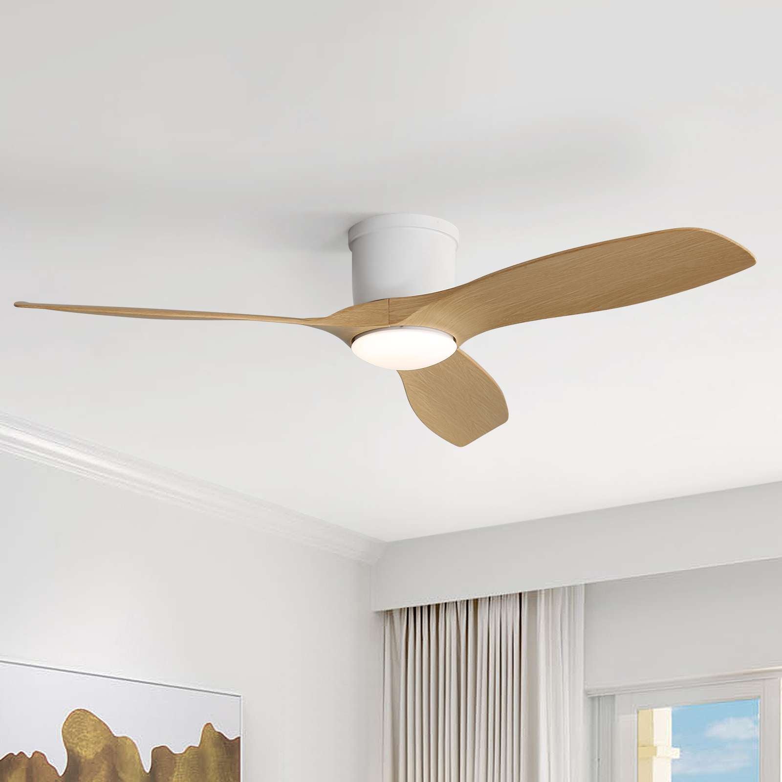 Ventilateur de Plafond 52 Pouces avec Télécommande, Moteur DC Réversible, 3 Ailes en ABS, Silencieux, LED Dimmable, et Fonction Minuterie - 3