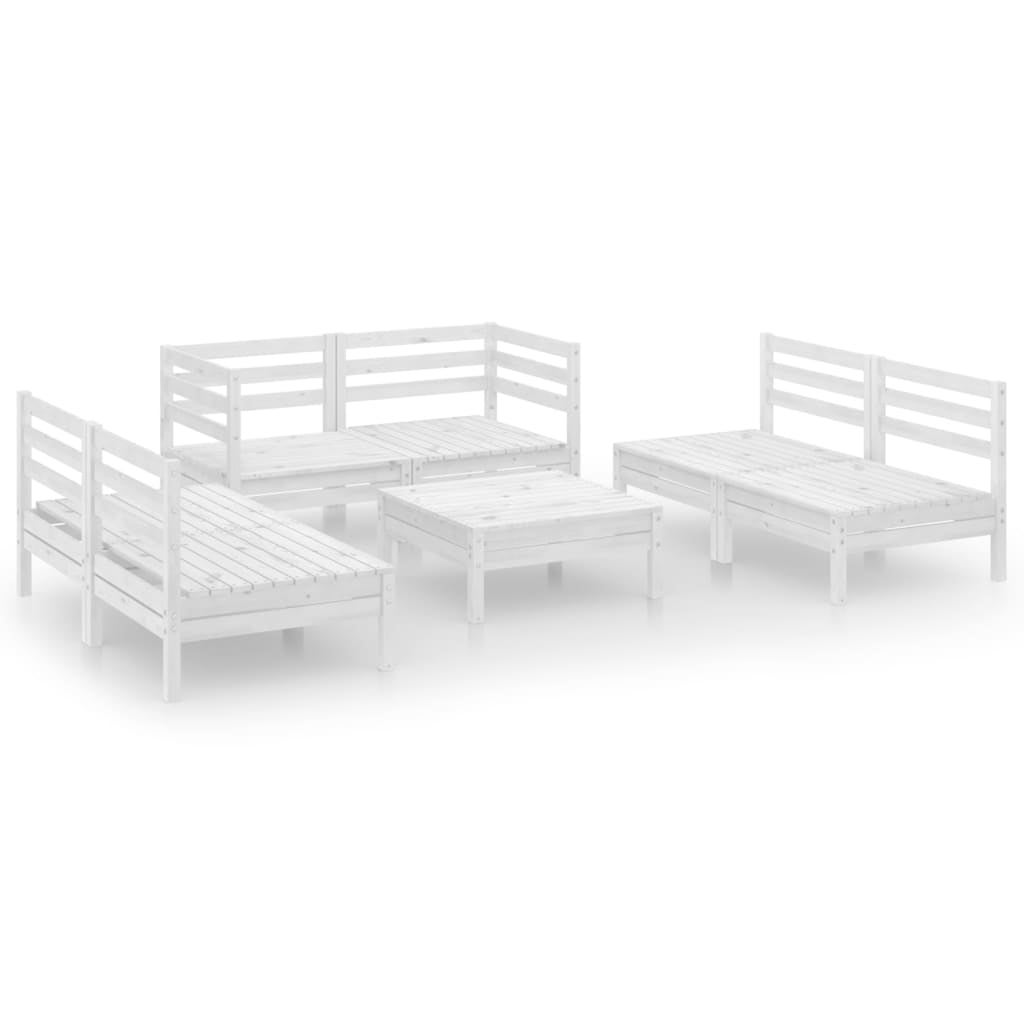 Salon de jardin 7 pcs Blanc Bois de pin massif 28 - 2