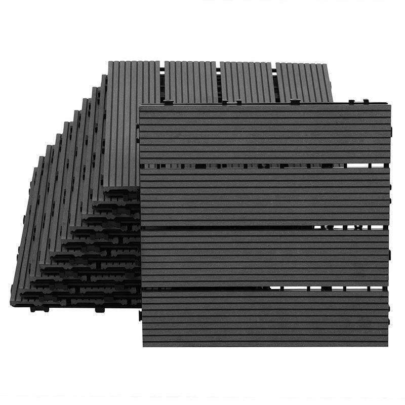 Płytki tarasowe WPC w kolorze antracytowym, 30x30 cm, 4 listwy, łączone na klipsy, okładzina zewnętrzna, opakowanie 110 sztuk, 10 m²