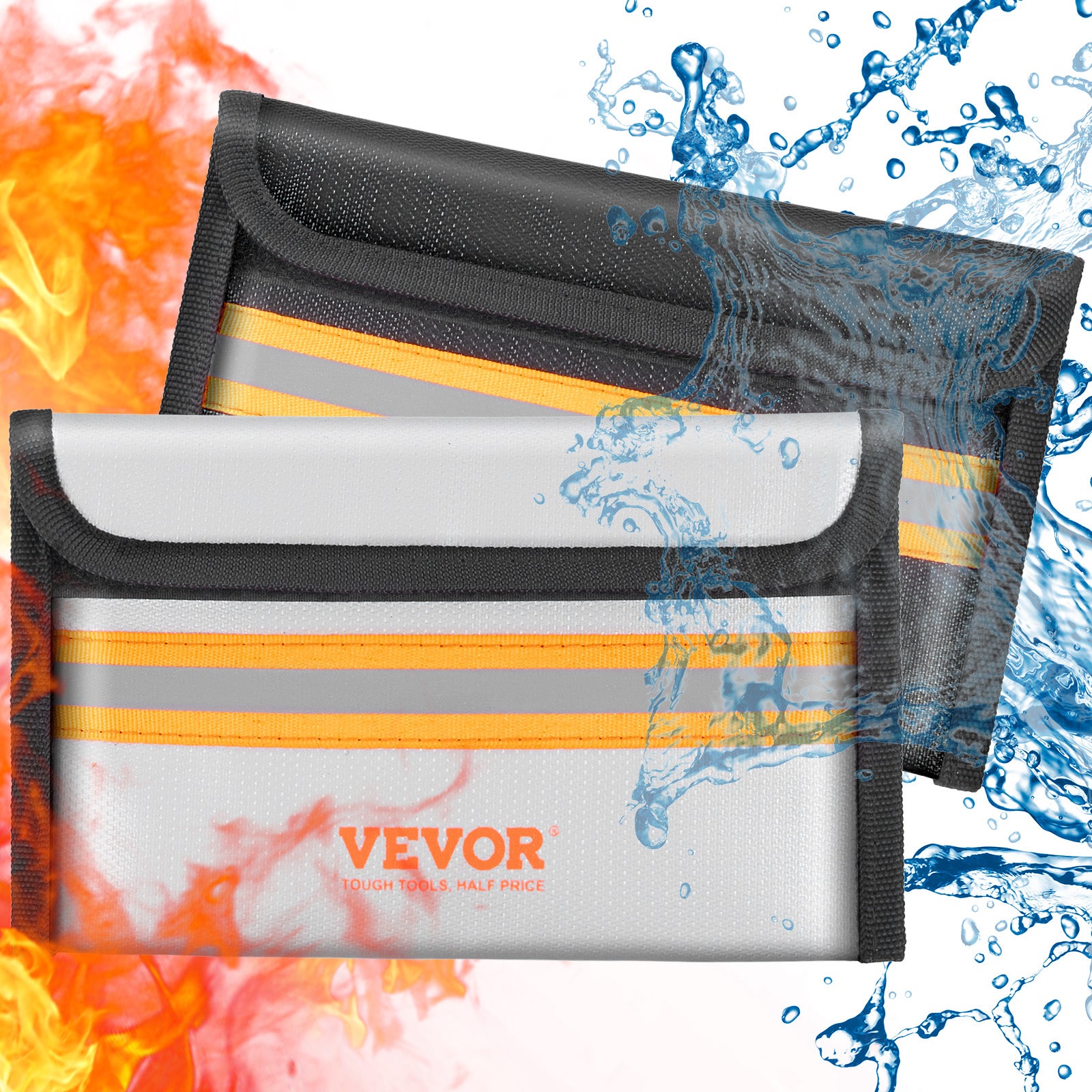 YunBey Pochette Ignifuge et Etanche avec Serrure Sac de Documents Ignifuge Pochette Anti Feu pour Rangement A4 Documents Passeport Argent (33,5×25,5 cm