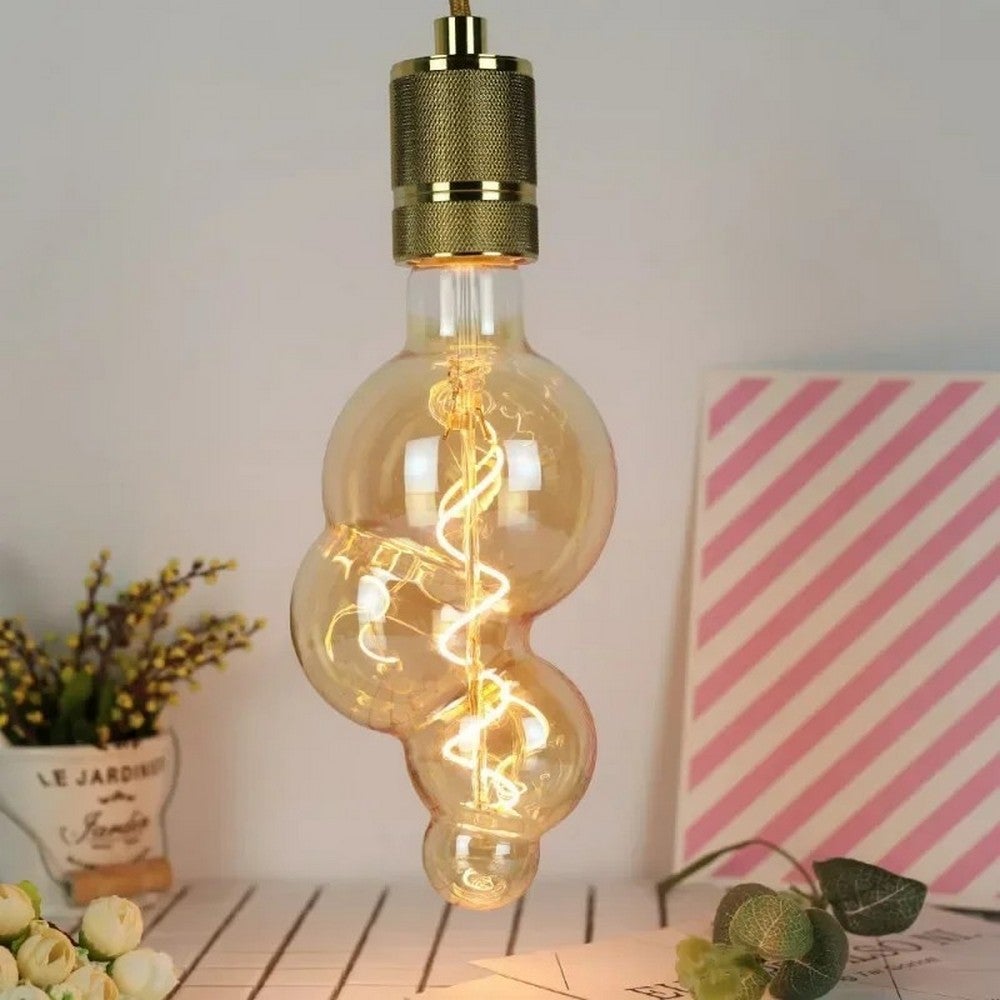 Ampoule filament LED BB100 4W Dimmable 2200K E27, Ampoule Globe Style Spirale Vintage décorative en verre ambré - Digilamp - 5