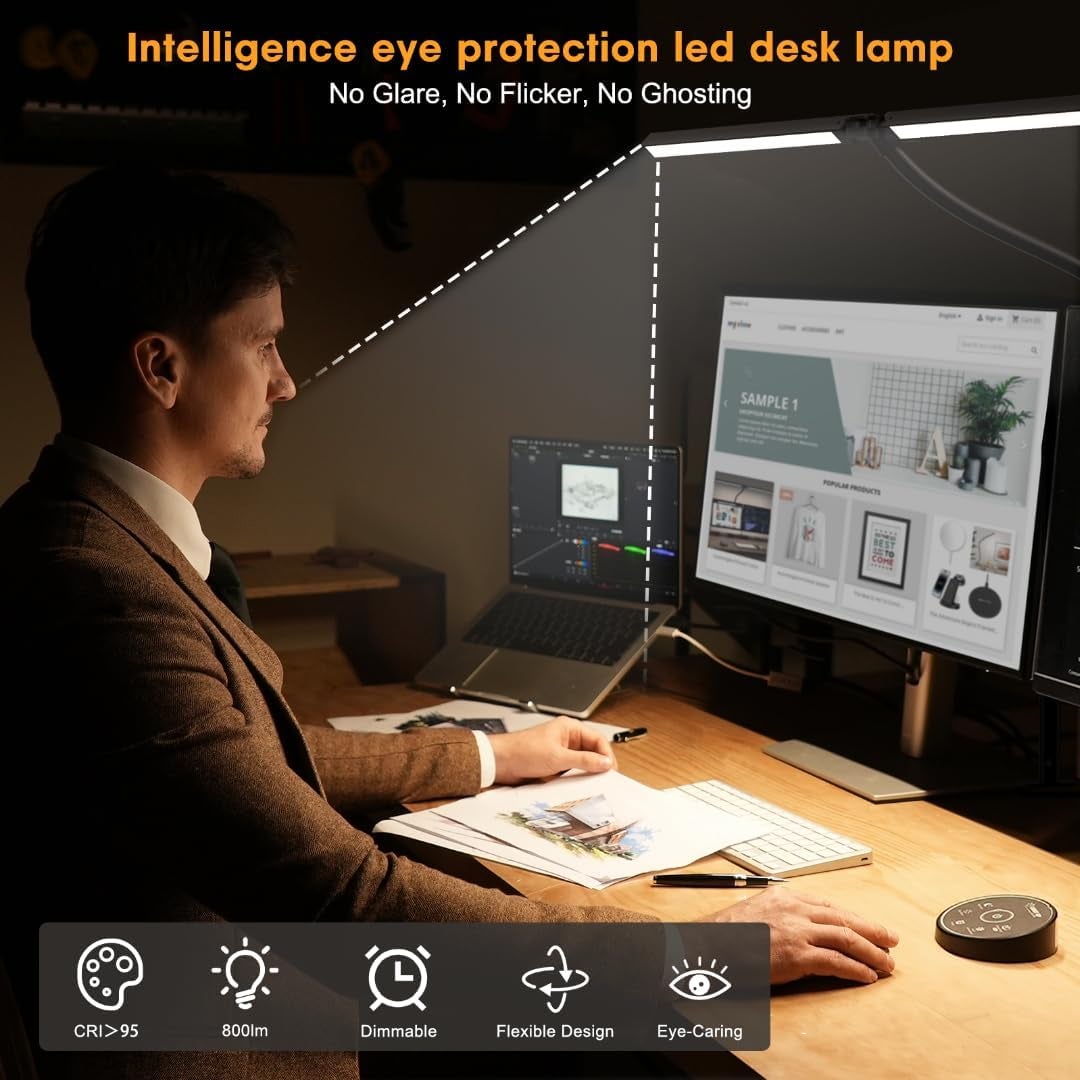Lampe de bureau LED architecte, 3 couleurs 10 niveaux réglables, lumière anti-éblouissement, idéale pour lecture, étude et travail créatif - 8