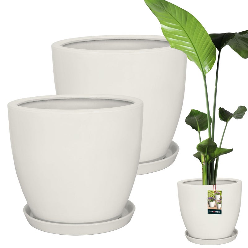 Doniczka ceramiczna szkliwiona biała na kwiaty rośliny 38 cm zestaw 2 szt. - KOTARBAU