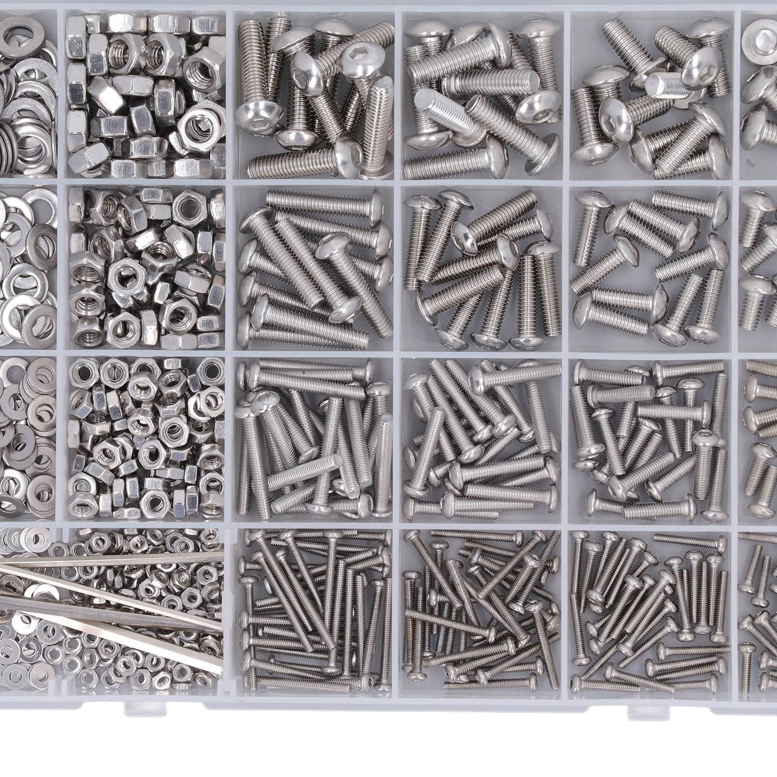 Kit 884 uds tornillos hexagonales M2–M5 acero inoxidable 304 + arandelas + 4 llaves Allen + estuche - 3