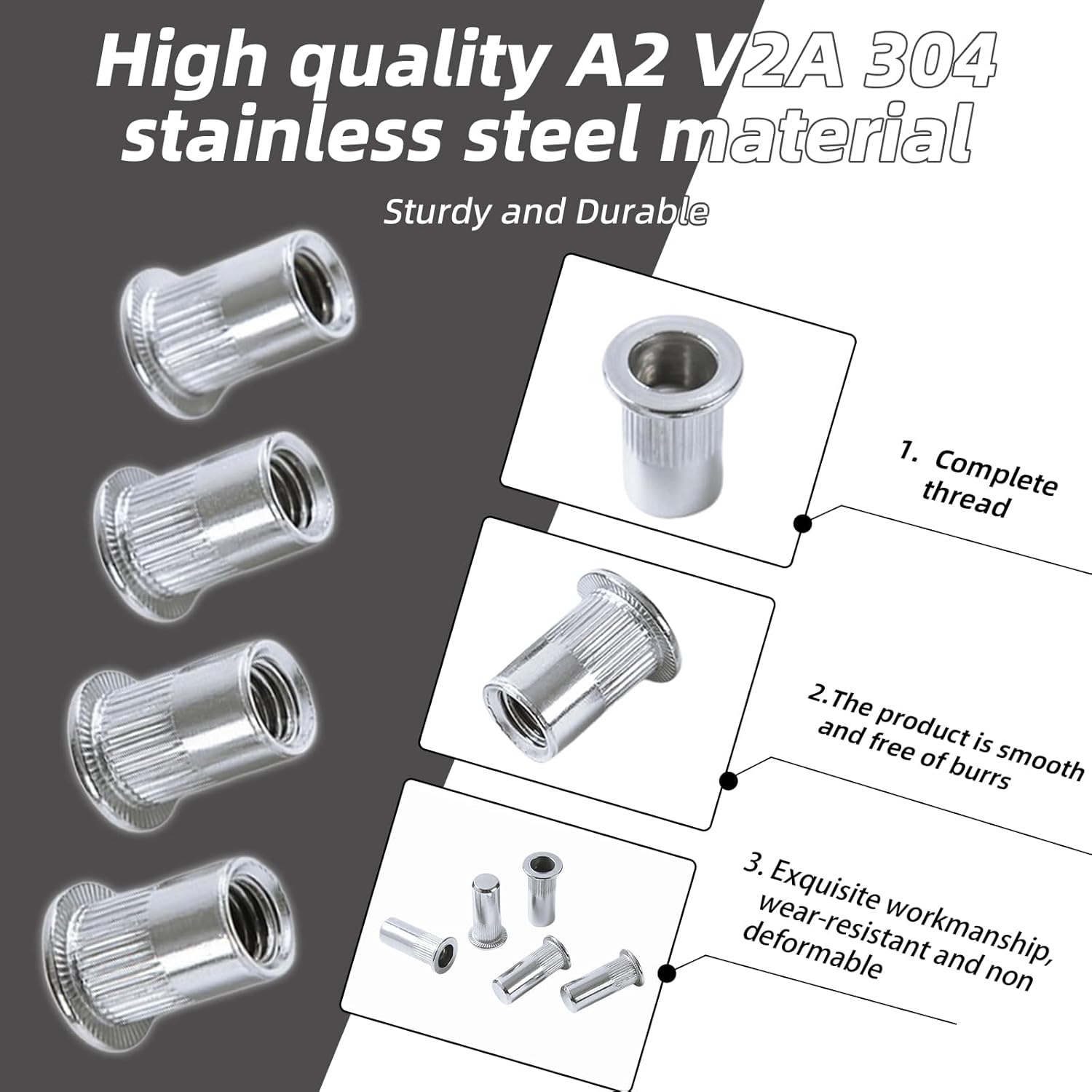 50 Pièces M8 Écrous à Sertir Filetés, Rivets Inserts Filetés en Acier Inoxydable à Tête Plate, Écrous à Riveter Aveugles pour Fixations en Métal - 2