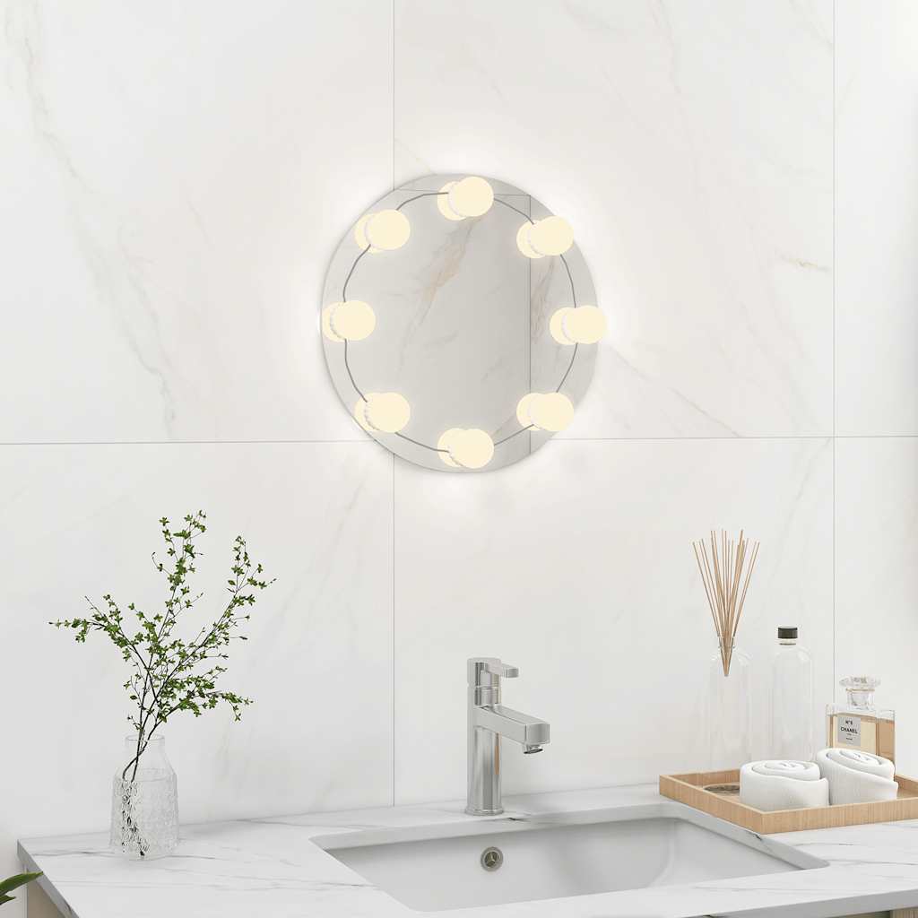 Vidaxl espejo de pared sin marco con luces led redondo de vidrio