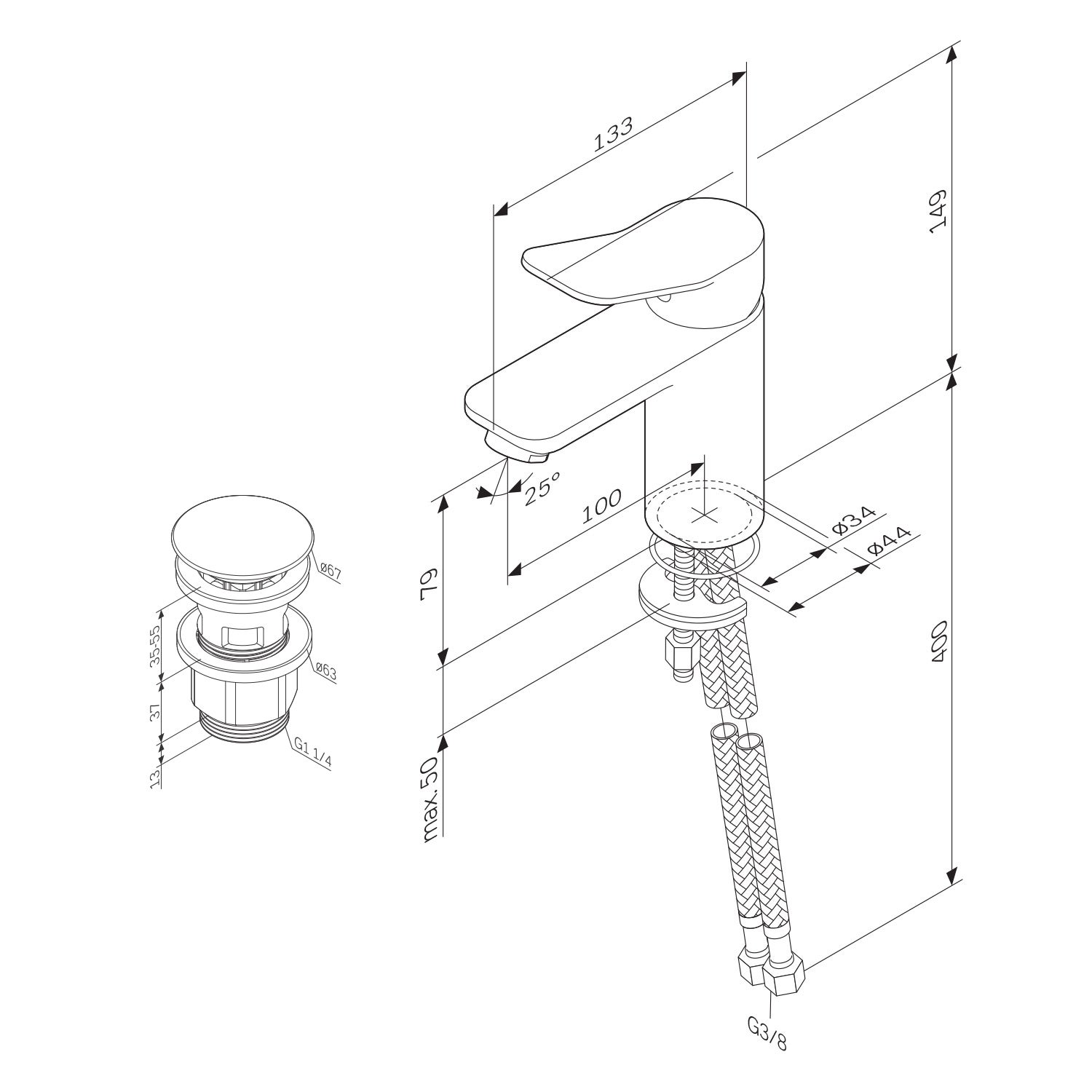 Mitigeur de Lavabo, Robinet de Lavabo avec bonde clic clac, Robinet de lave-mains, Noir, taille S, FXA82122 AM.PM - 9