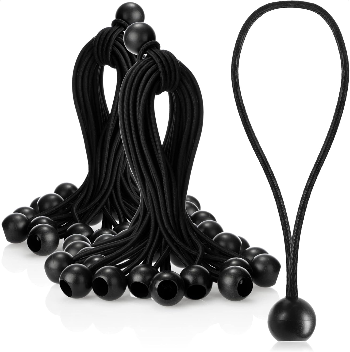 50 Tensores Elásticos Con Bola Para Toldos, Carpas, Cortinas – Negro, Resistentes A Rayos UV, Se Estiran Hasta 25 Cm