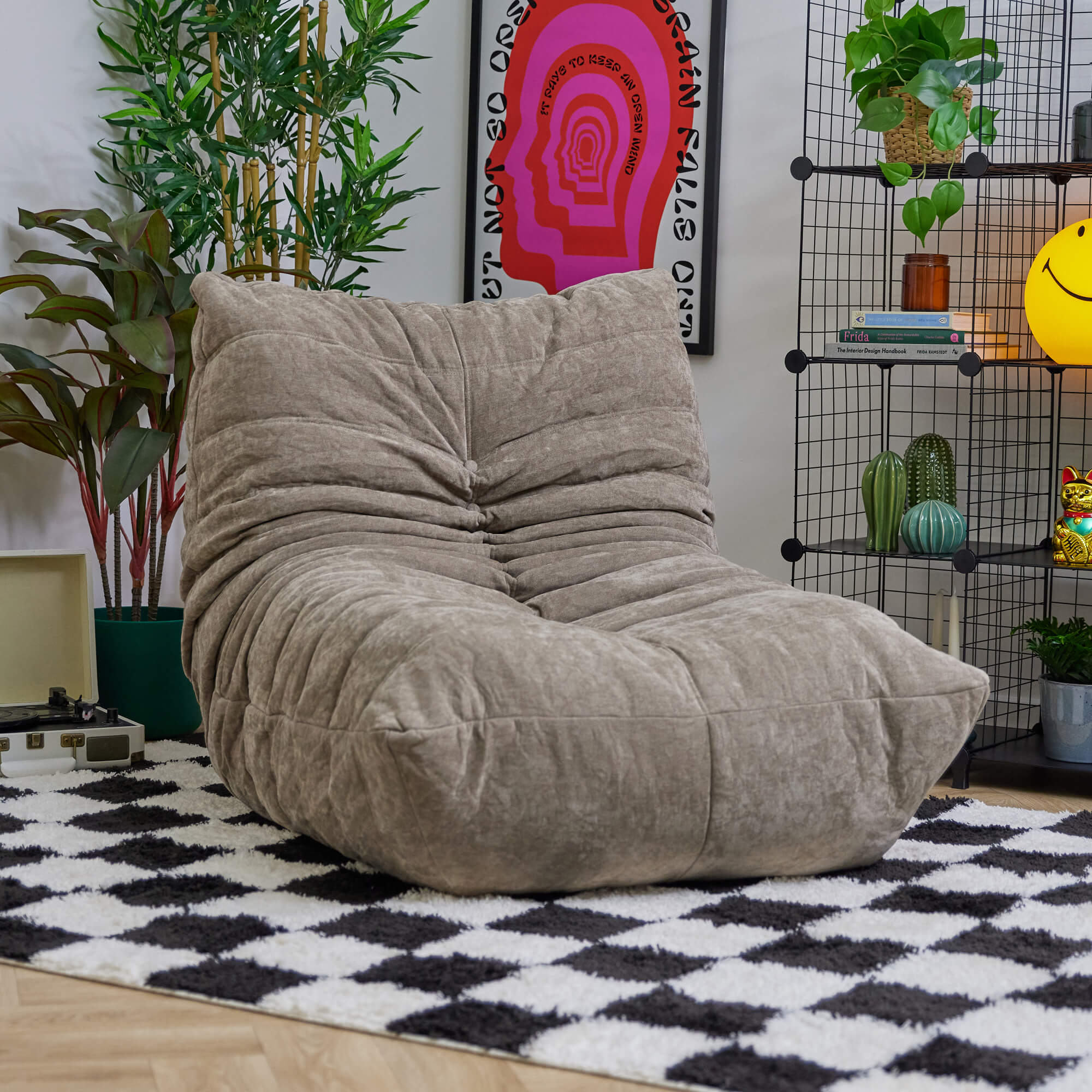 Pouf chauffeuse Icon en tissu chenille garni de mousse extensible beige Oeko-Tex® - 2