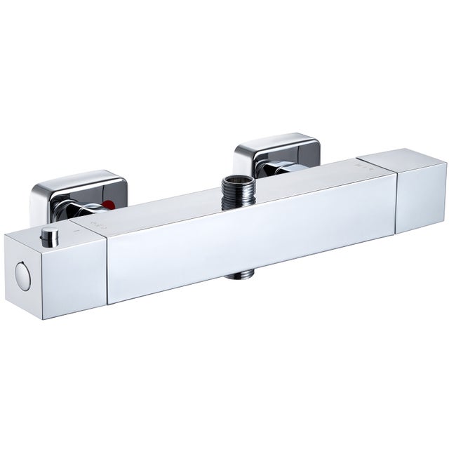 Auralum Max Robinet Douche Thermostatique Chromé 2 Sorties, Design Carré, Sortie Haute G1/2 ou G3/4, Sortie Basse G1/2