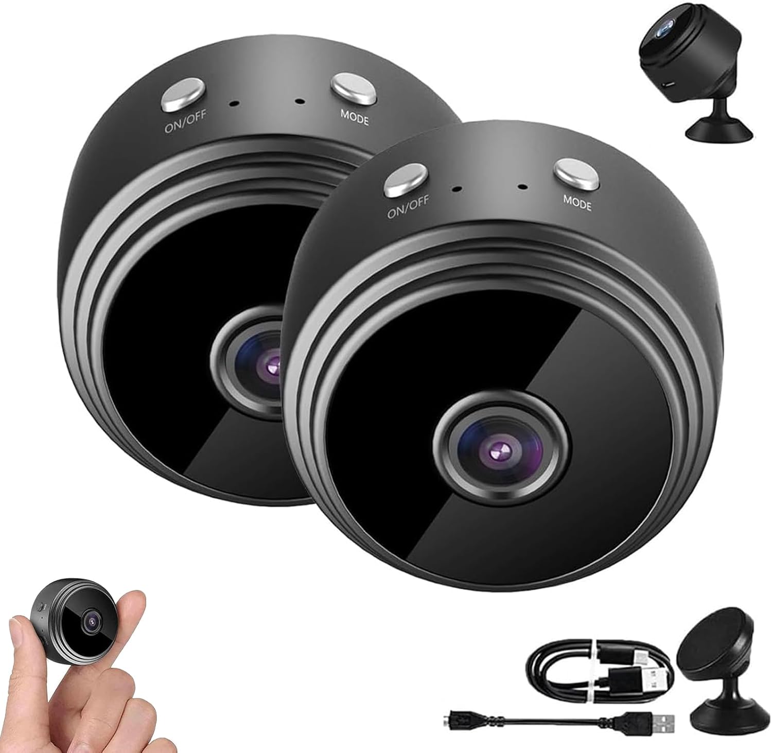 Mini inteligentna kamera Wi-Fi, bezprzewodowy monitoring domowy 1080p, mała przenośna kamera wideo, czarna. Zestaw 2 szt.