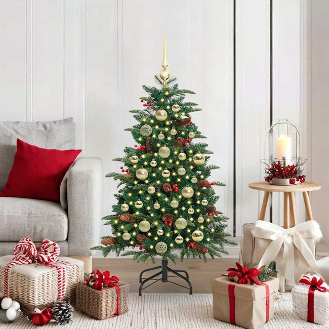 Sapin De Noël Artificiel Vert 120 Cm - 230 Pointes PVC, Socle Métal Stable, Montage Facile - Idéal Salon, Bureau, Décoration De Fête - Design Pliable Pour Stockage Compact
