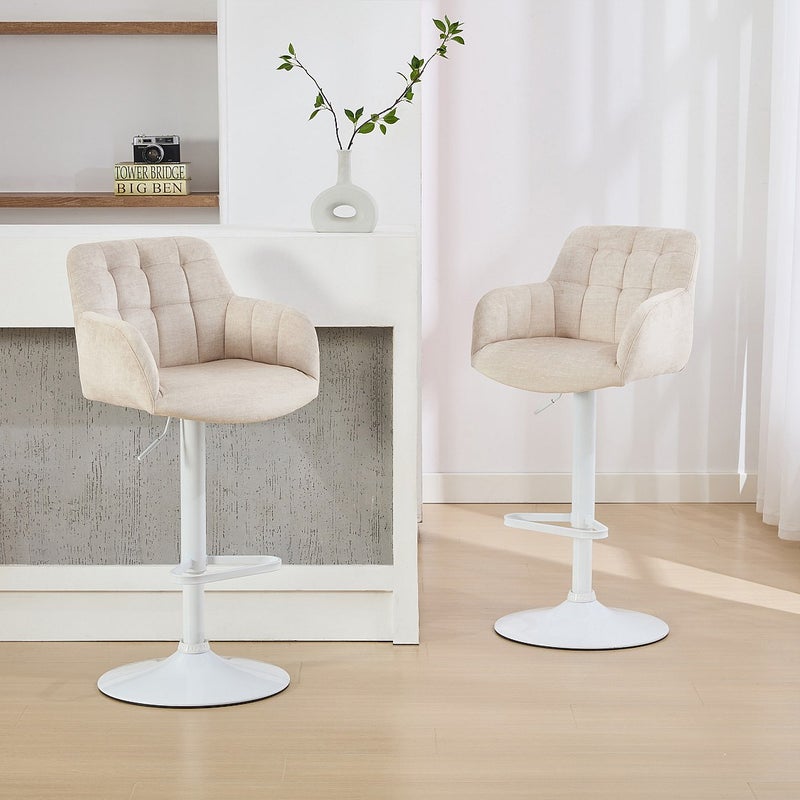 Zestaw 2 stołków barowych z weluru i białego metalu - Regulowana wysokość - Kremowy - PEGA Pascala Morabito
