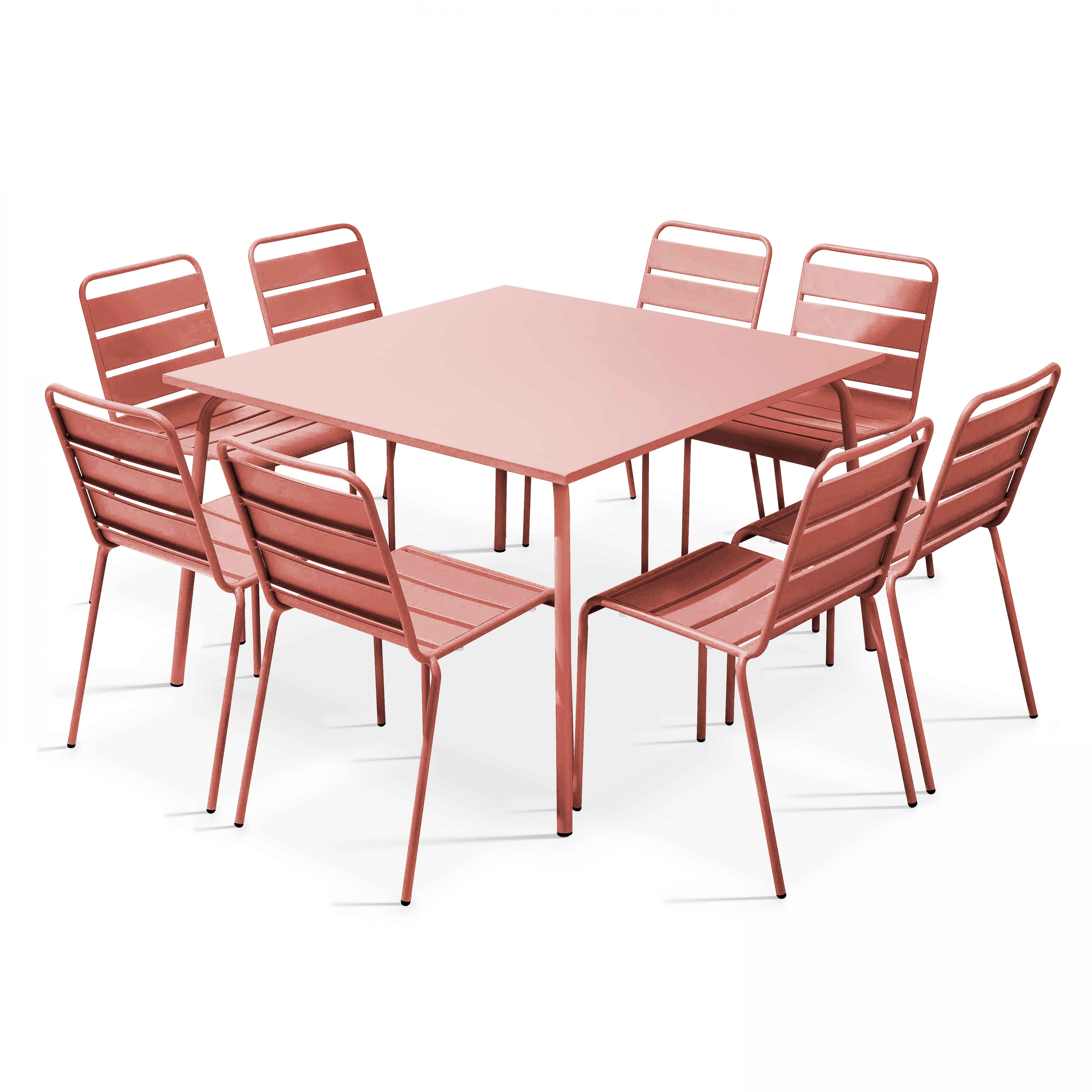 Ensemble Jardin Table Carrée 120x120 Cm + 8 Fauteuils Empilables Gris - Palavas