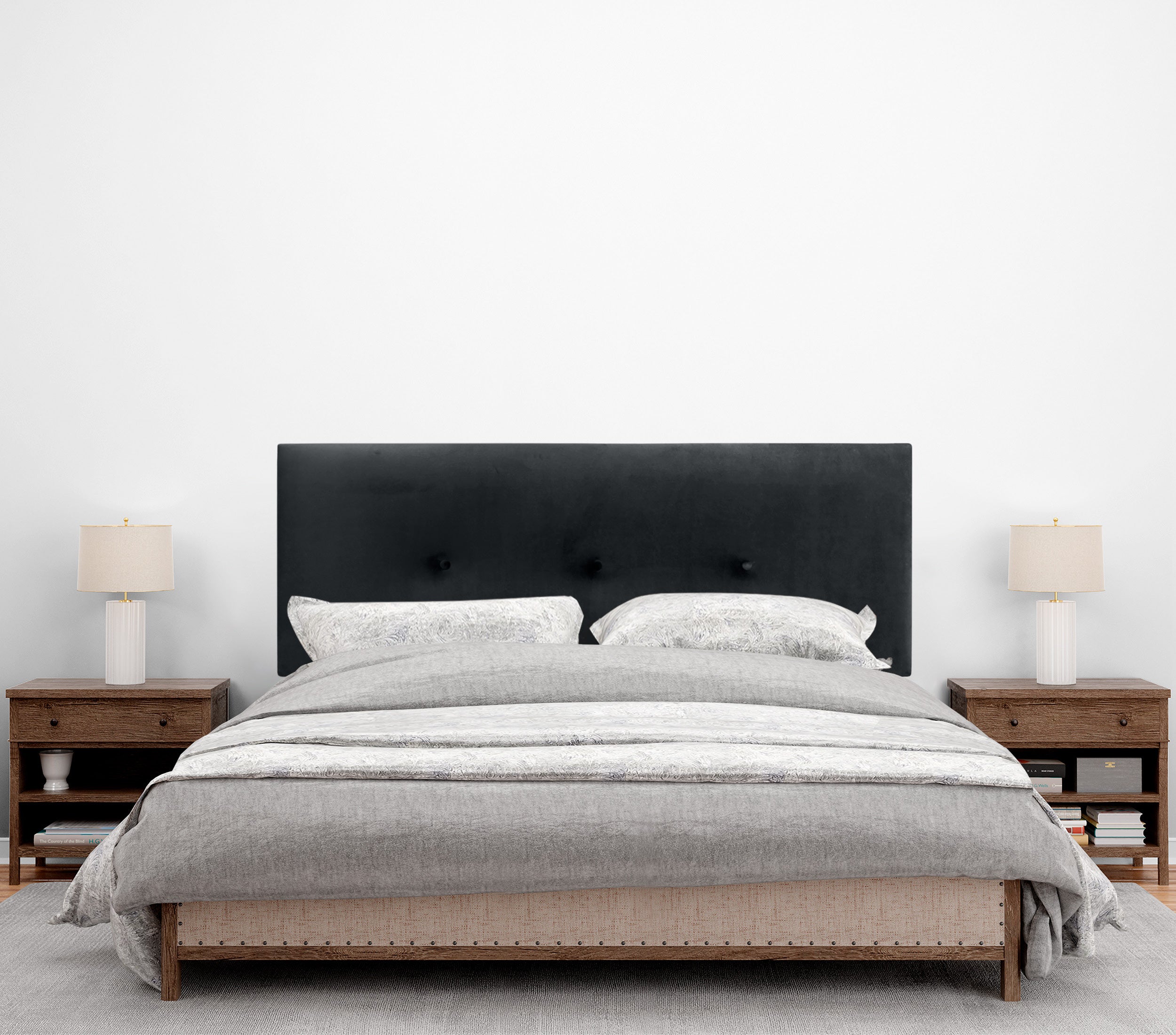 DHOME Testiera in velluto liscio con bottoni e gambe alta gamma moderna testiera imbottita per letto di lusso camera da (Noir, 135x105cm) - 2