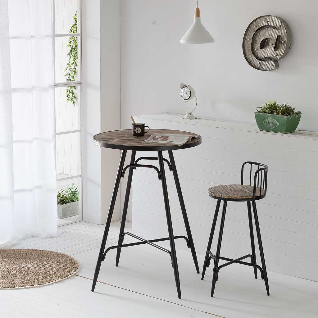 Mesa Alta Redonda De Metal Y Madera Gris | Leroy Merlin