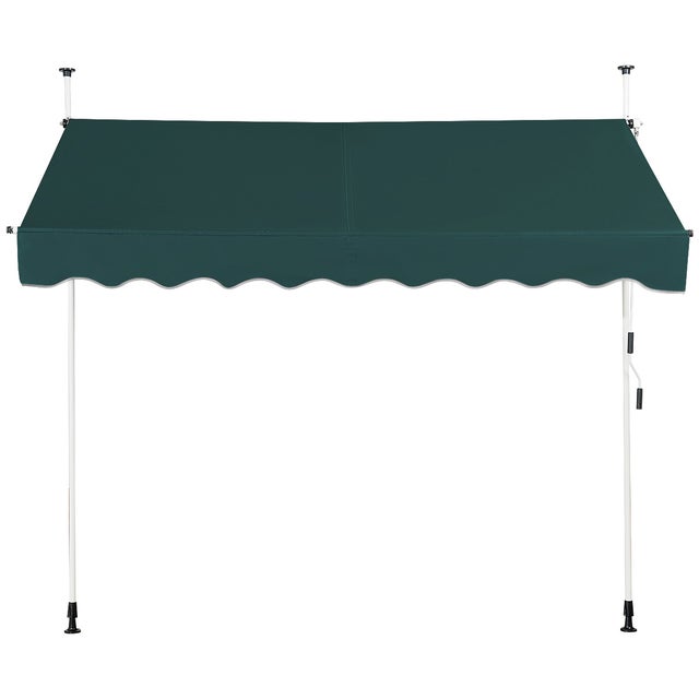 Ręcznie regulowana markiza o wysokości 250 x 200-300 cm, wysuwana markiza z aluminium i tkaniny Oxford z ochroną przed promieniowaniem UV, zielona