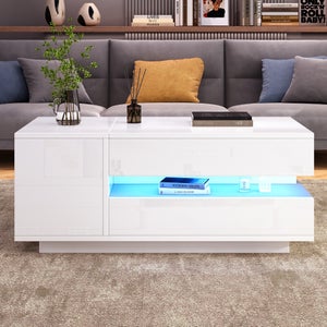 Table basse relevable avec 1 tiroir, 1 caisson, rangement semi-ouvert et éclairage LED, 95x50x34,5 cm, panneaux de particules, noir | Leroy Merlin Table basse relevable avec 1 tiroir, 1 caisson, rangement semi-ouvert et éclairage LED, 95x50x34,5 cm, panneaux de particules, noir | Leroy Merlin