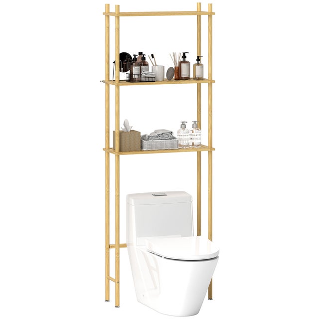 Étagère suspendue de salle de bain en bambou 3 niveaux blanc naturel 63.5x25.5x181 cm