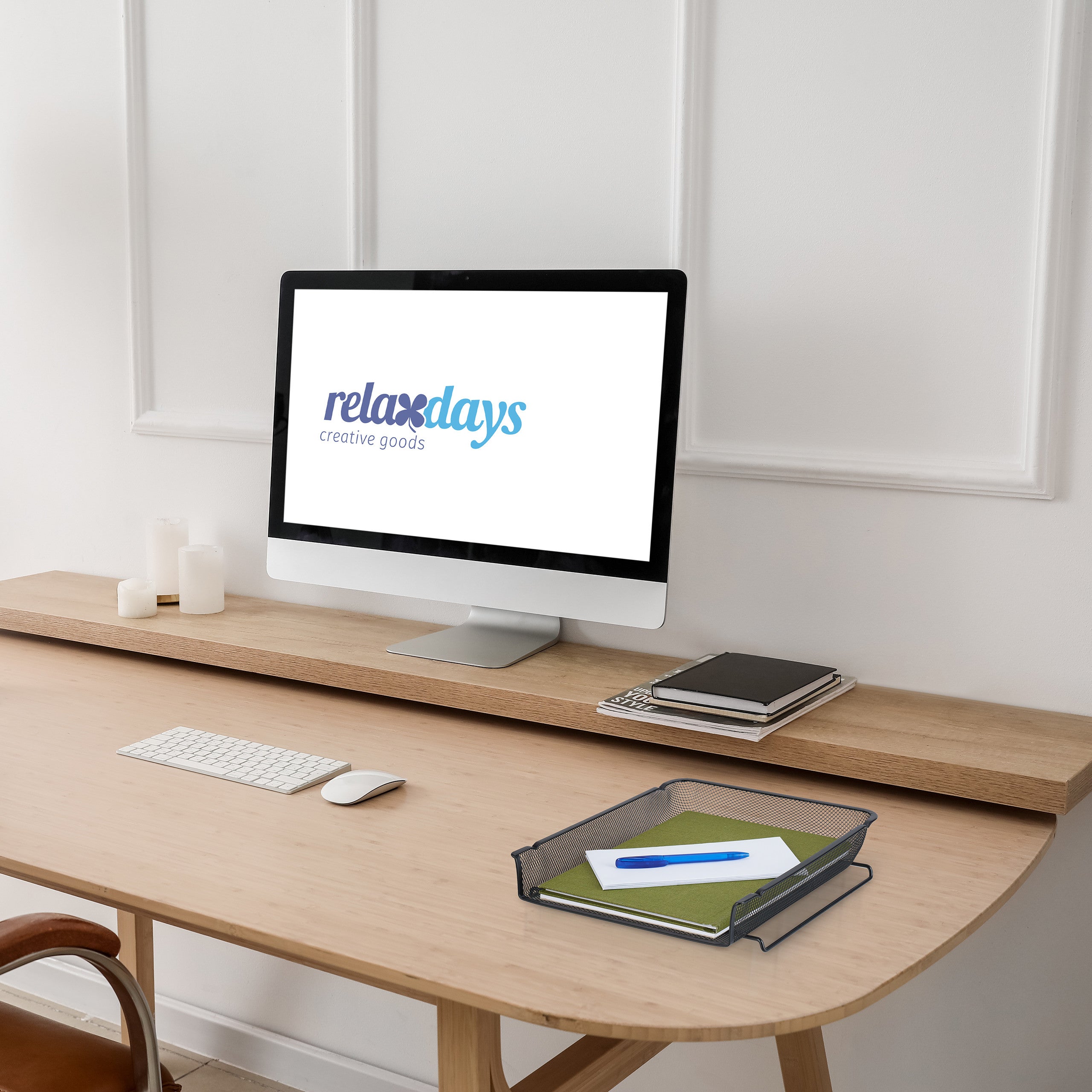 Vaschetta Portadocumenti, Design a Rete, Portalettere per Ufficio, Acciaio, Impilabile, 6,5x28,5x34 cm, Nero, Relaxdays - 2