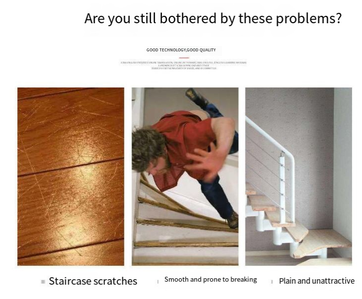 Tapis d'escalier à motifs 3 pièces, marches d'escalier domestiques, résistant à la saleté, silencieux, antidérapant, 76 x 20 cm - 2