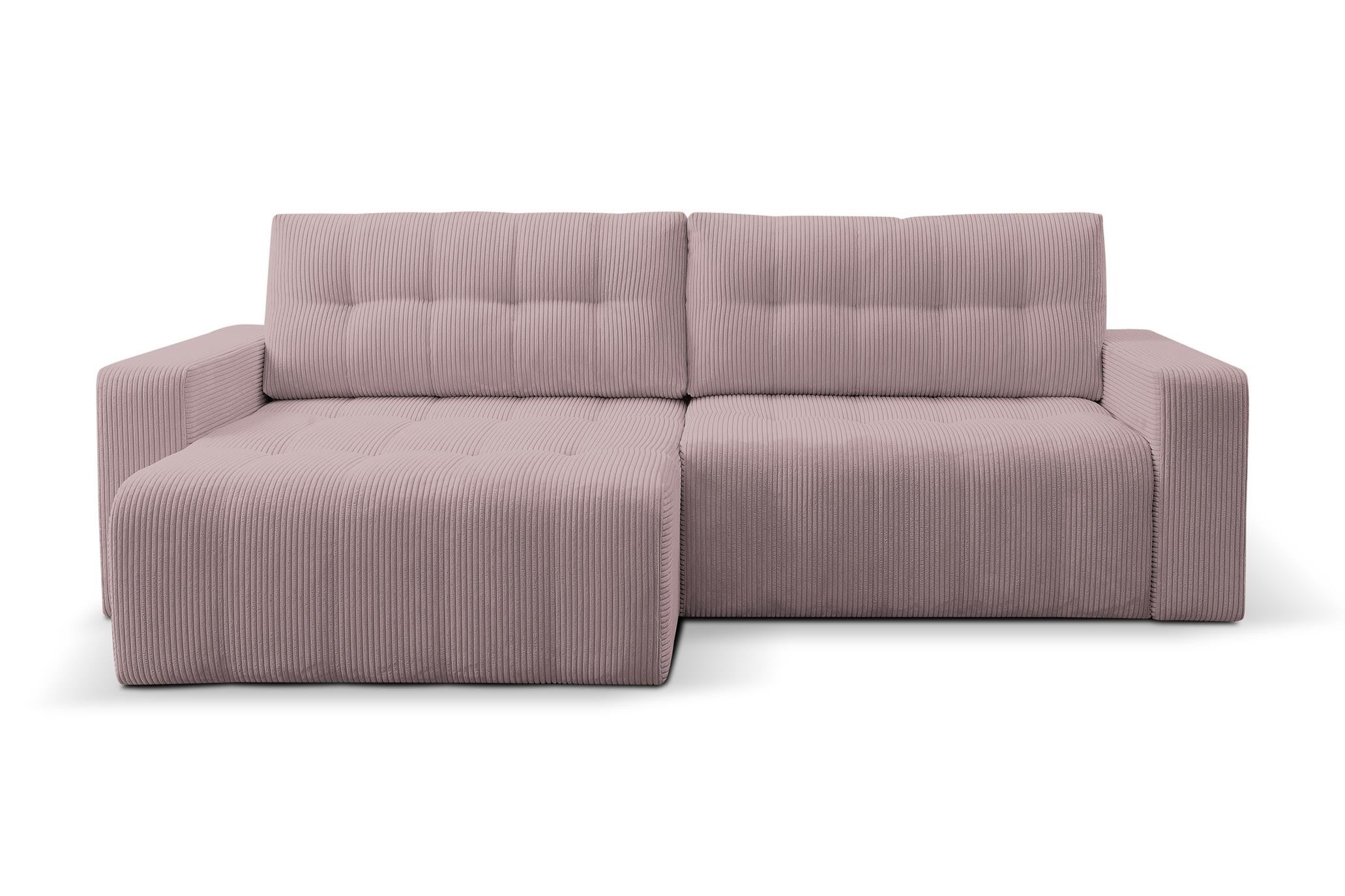 Sofa narożna MASINA różowa pikowana z funkcją spania i pojemnikiem na pościel - 3