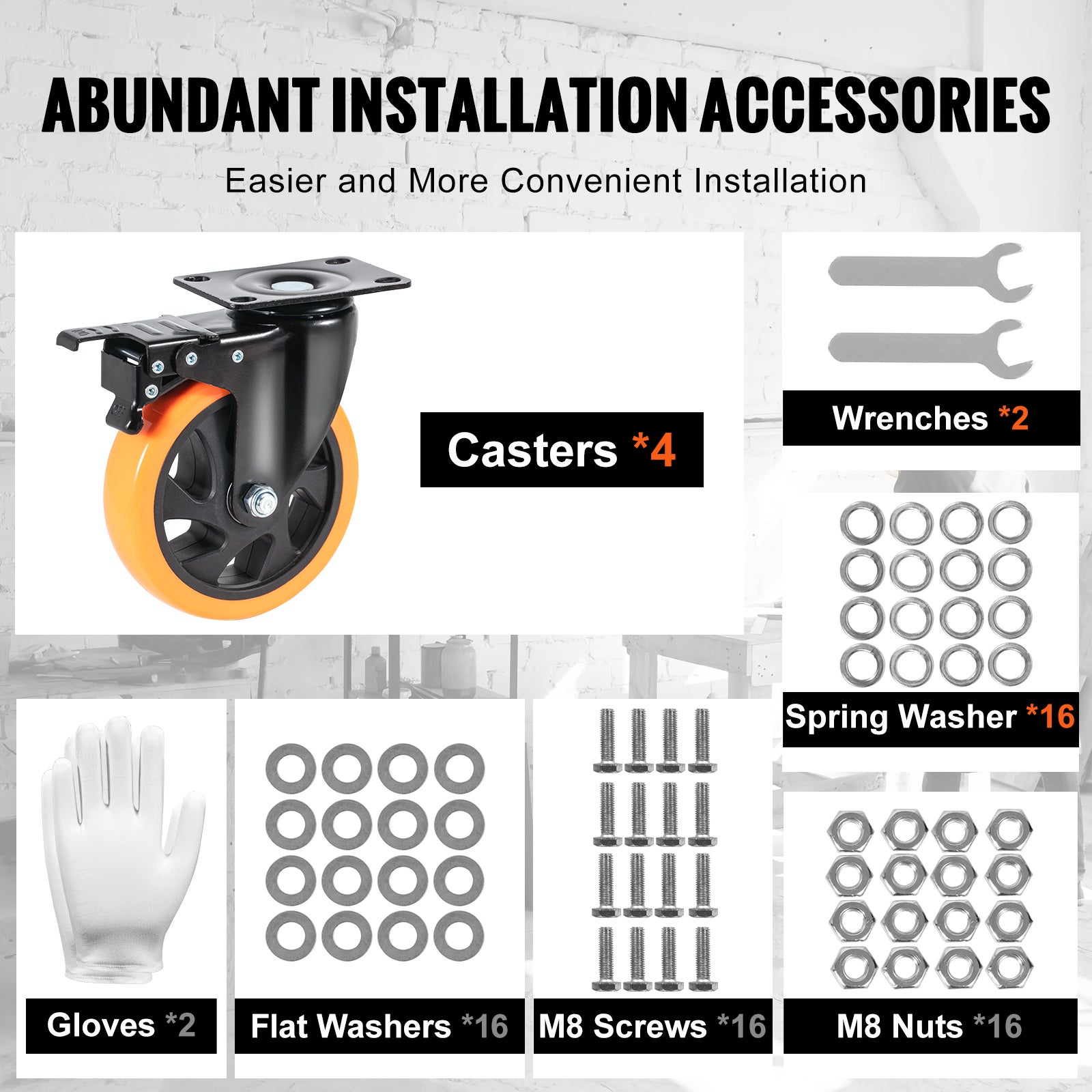 Ruote Girevoli Set di 4 Rotelle per Mobili Industriali Ruote Silenziose in PVC Diametro da 127mm con Freno di Bloccaggio A/B Capacita di Carico VEVOR - 5