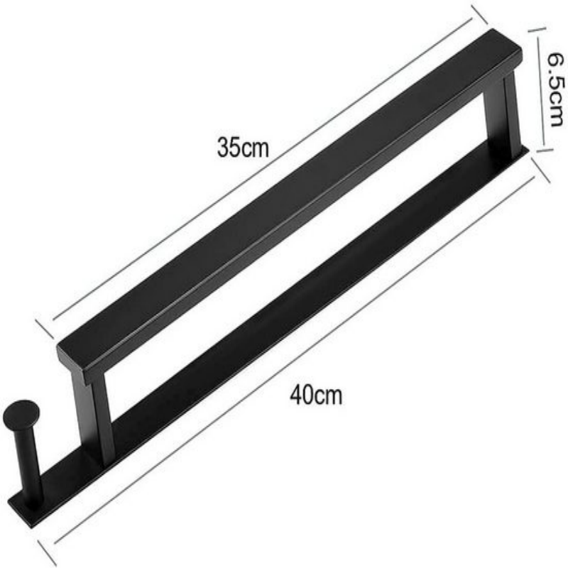 Barra para toallas de acero inoxidable negro sin perforación, 40 cm con ganchos, capacidad de carga de 10 kg - 6