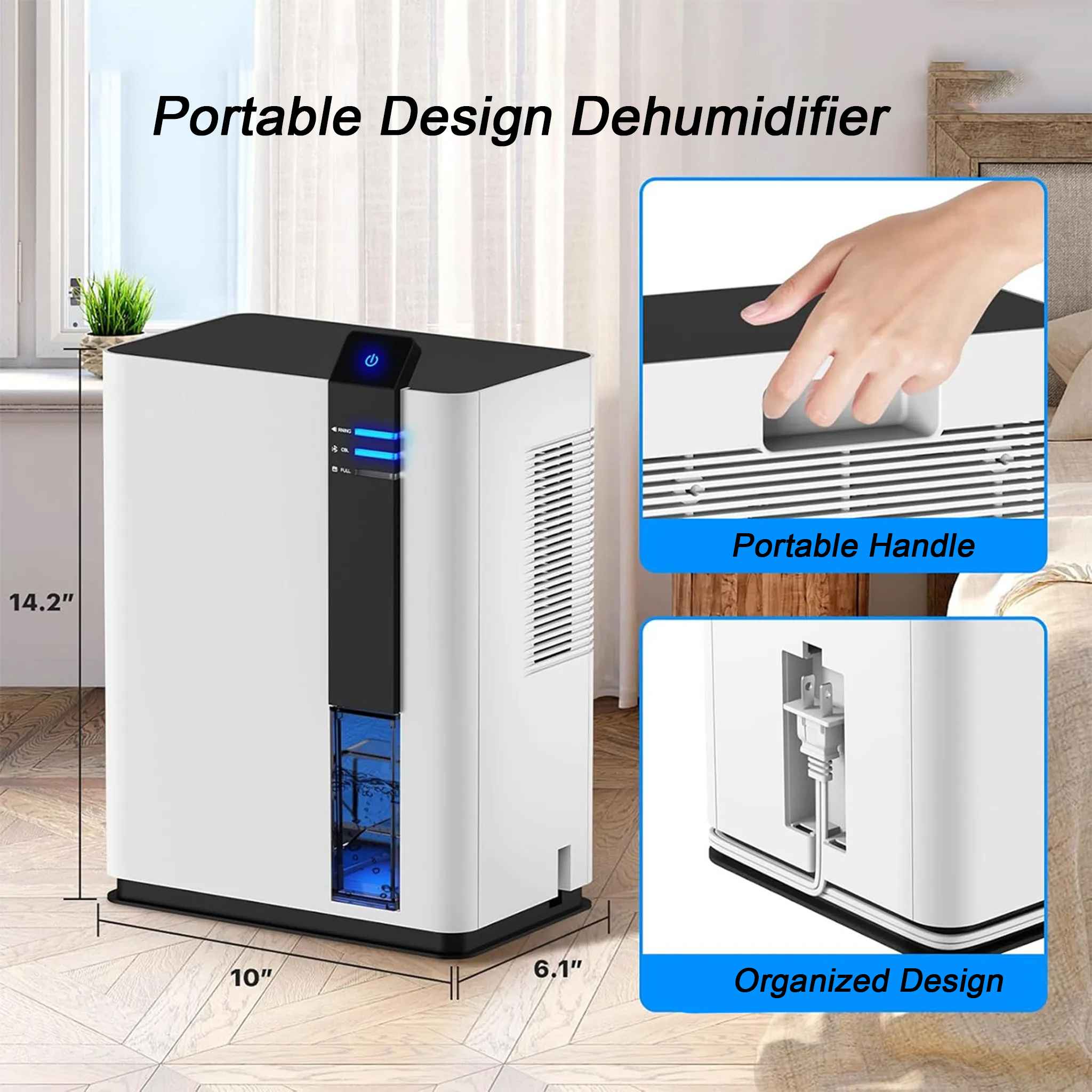 Déshumidificateur 24H/1L avec LED, Réservoir 3L, Mode Sommeil, Faible Consommation Énergétique - Silencieux, Idéal pour Chambres à Coucher - 8