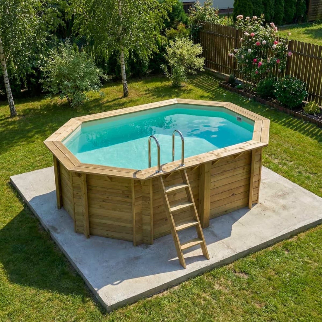 Piscină supraterană din lemn NEMO 4,3 x 3 – H. 1,31 m, nisip, cadru metalic – fără placă de podea – BAS7303OSPU3