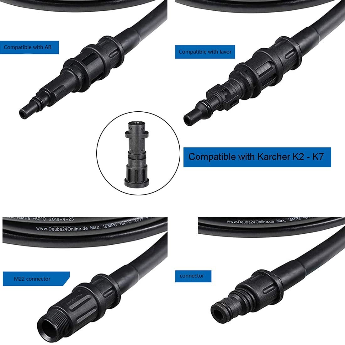 Tuyau de nettoyage de canalisations noir de 5 m pour nettoyeur haute pression
