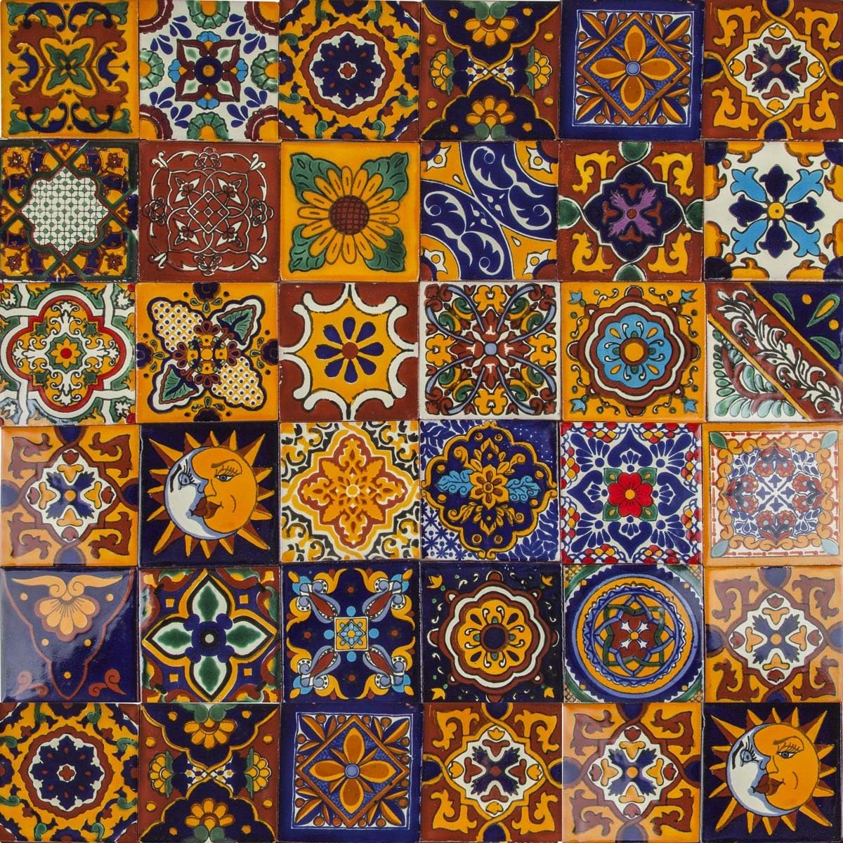 Girasol azulejos de cerámica mexicana 10.5 x 10.5 cm - 30 azulejos decorativos de cerámica mexicana para baño, ducha, escaleras