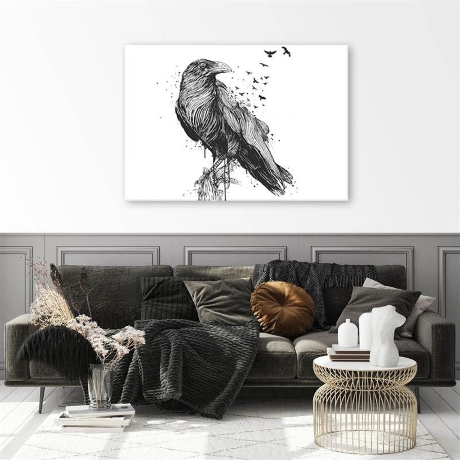 Tableau bois corbeau oiseaux volants - 100 x 70 cm - 4