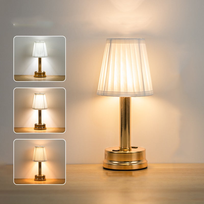 Bezprzewodowa lampa stołowa LED, dotykowa lampka nocna z abażurem z tkaniny, trójkolorowe płynne ściemnianie, odpowiednia do sypialni i gabinetu