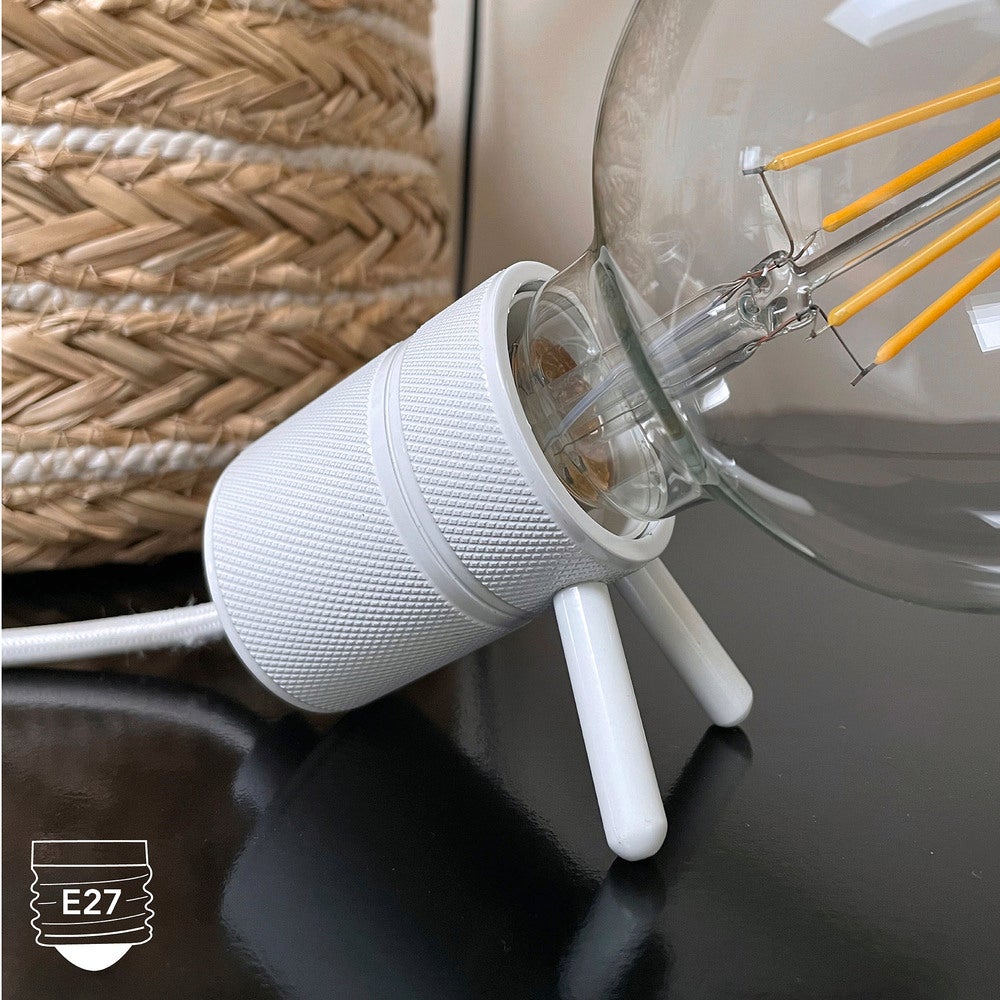 Douille métal E27 blanche précablée à poser, câble en tissu - Tibelec - 3