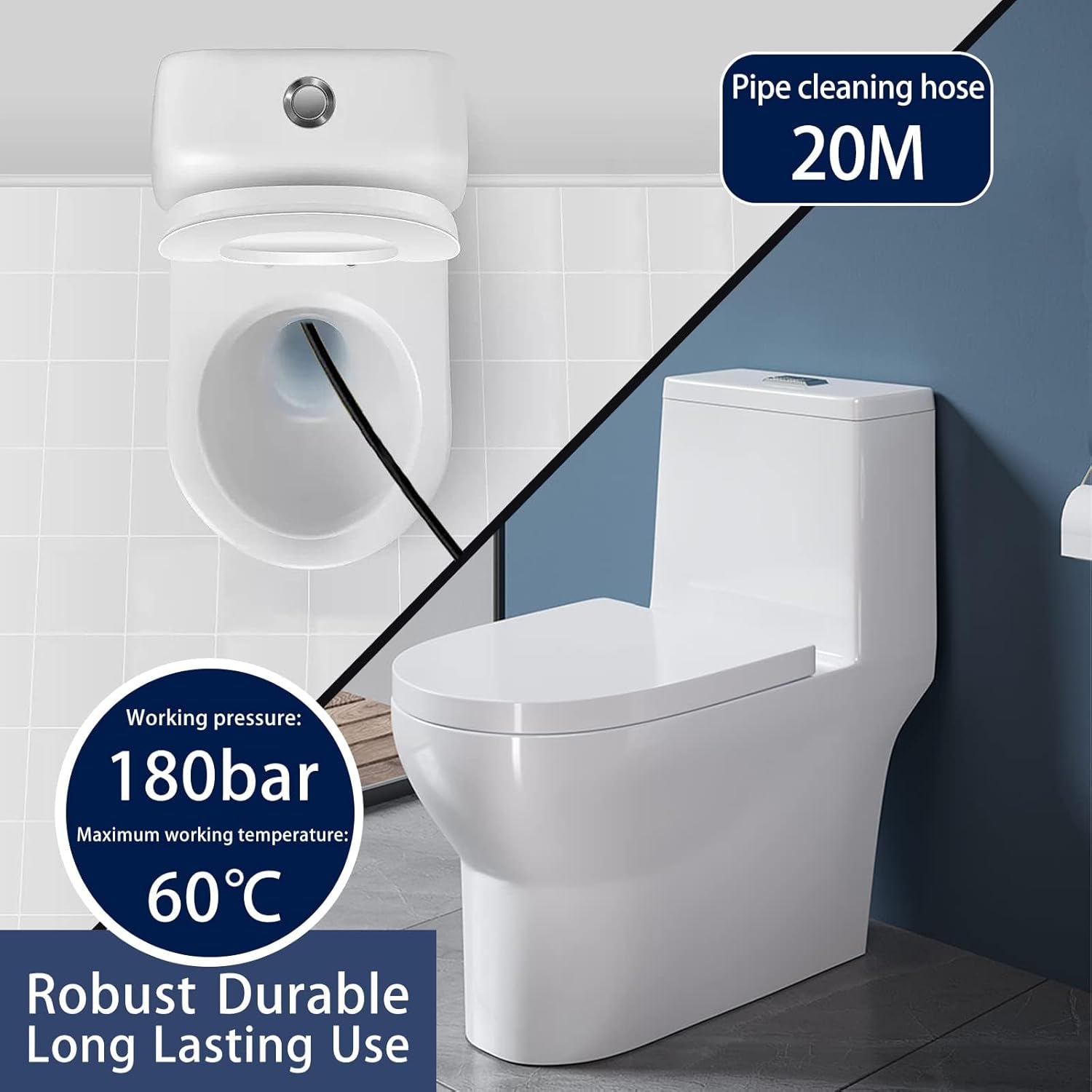 Tuyau Déboucheur Canalisation karcher 20M,180Bar 60℃, furet karcher compatible avec Adaptateurs pour Karcher K2-K7, Lavor, Interpump, Bosch - 3