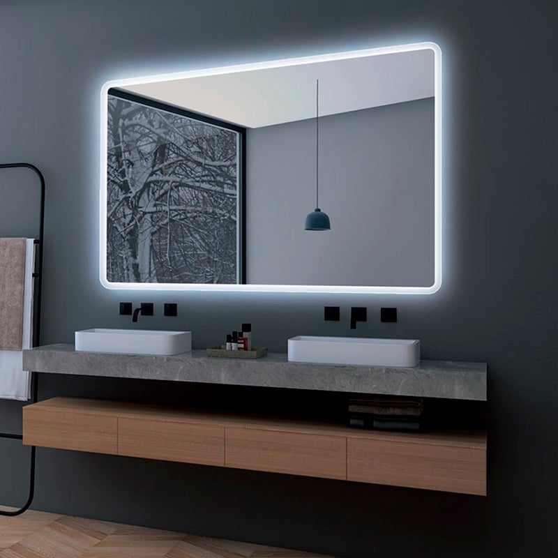 Miroir Salle De Bain LED Anti-brouillard - 28x24 Pouces - Rétroéclairé Tactile - WISFOR Moderne