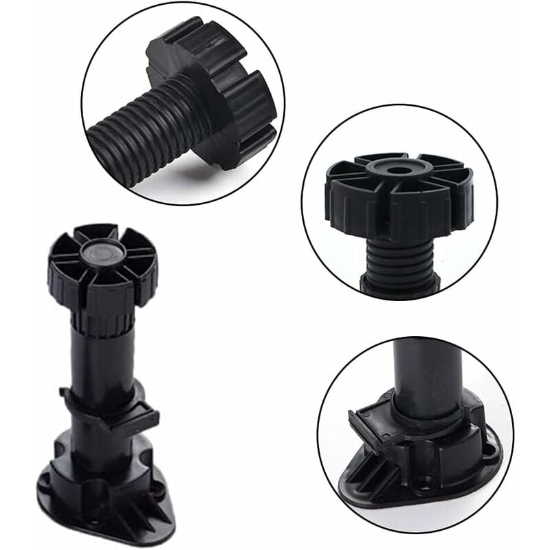 24 pieds d'armoire en plastique, pieds de meubles, pieds de meubles réglables (80 mm-100 mm), pieds de meubles en plastique noir - 2