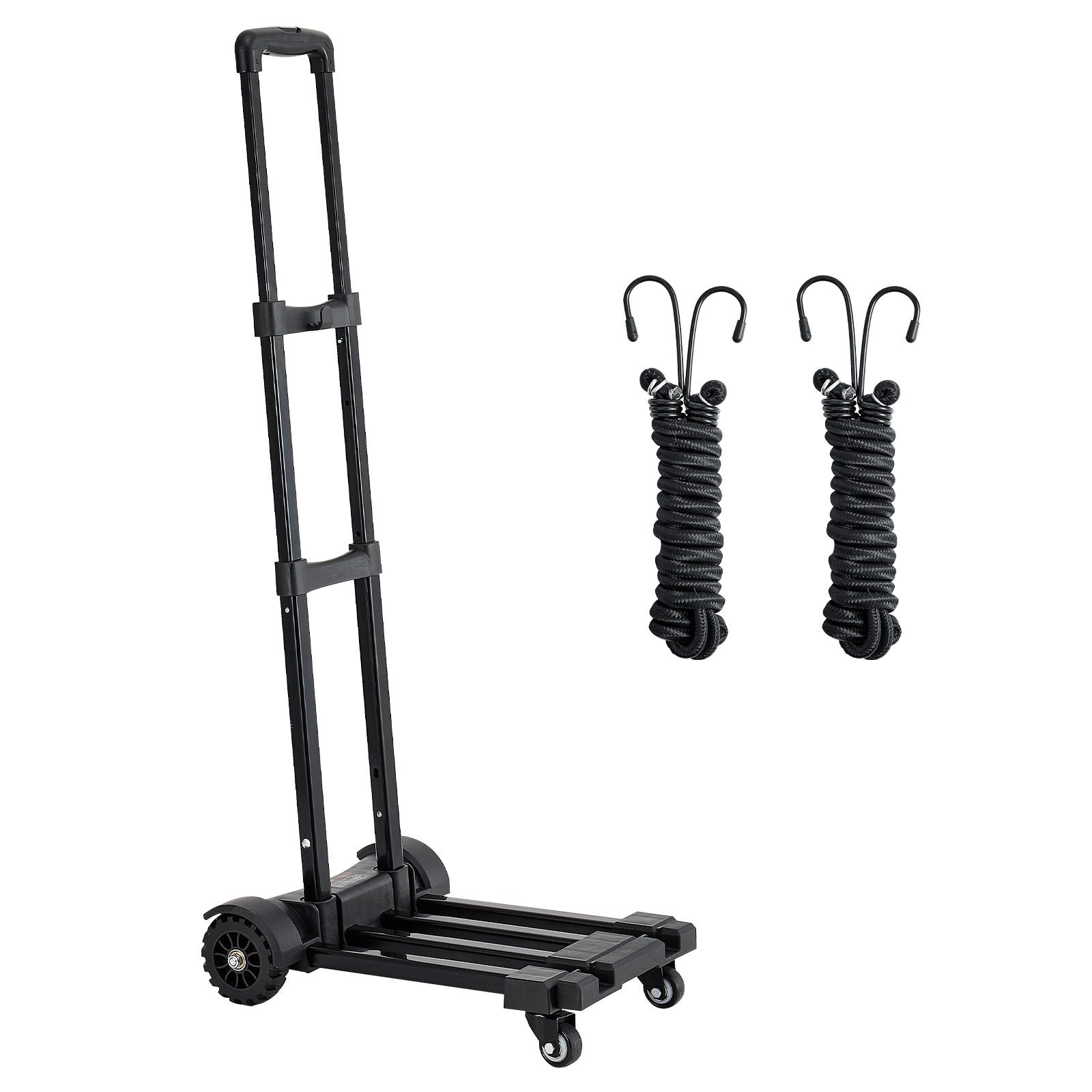 Carrinho dobrável 4 rodas VEVOR, capacidade 131,5 kg, 2 cordas elásticas, base extensível, carrinho utilitário para mudança, escritório, preto - 9