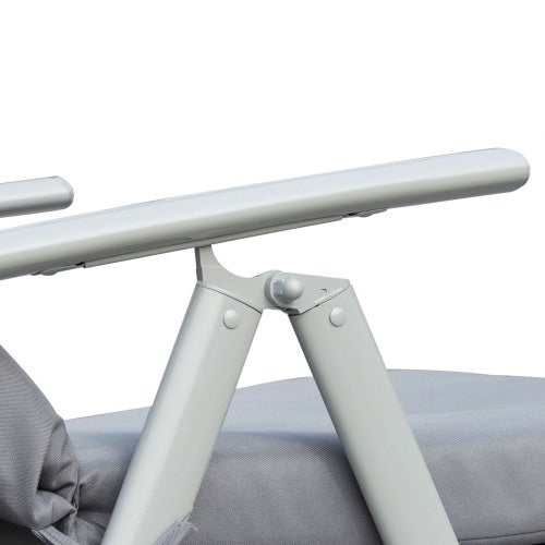 Chaise longue pliante de jardin et plage, dossier réglable 7 positions, métal gris avec coussin, 137x63,5x100,5 cm - 8