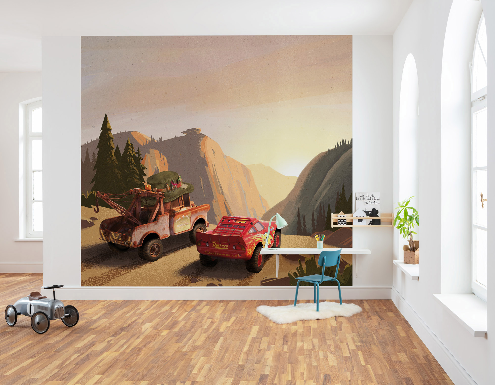 Papel pintado no tejido panorámico de komar - disney cars sundown - talla: 300 x 280 cm