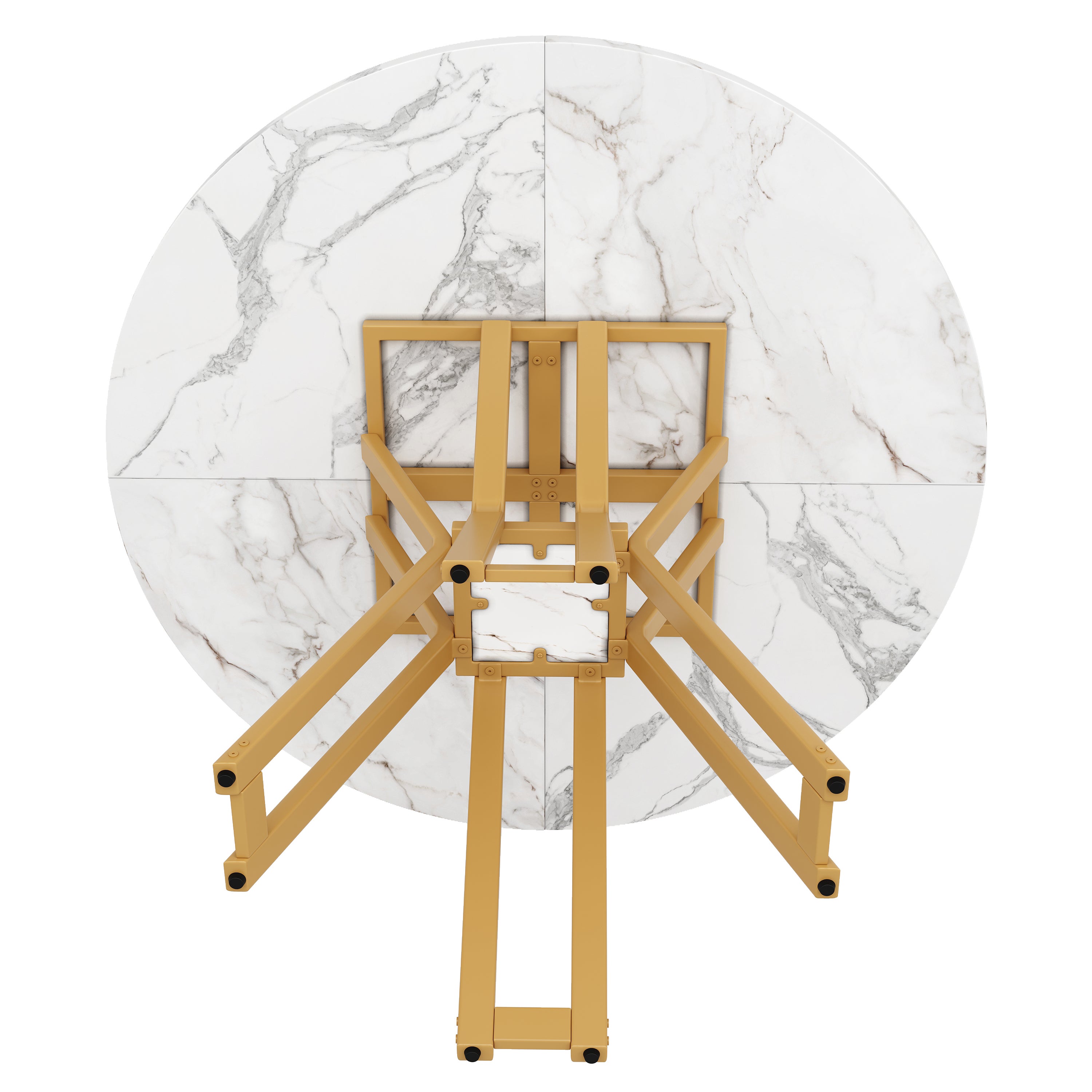 Okrągły stół jadalny dla 4-6 osób - D 100 x W 76 cm - Blat z płyty MDF marmurkowy i nogi metalowe w kolorze złotym - Biały + złoty - 7
