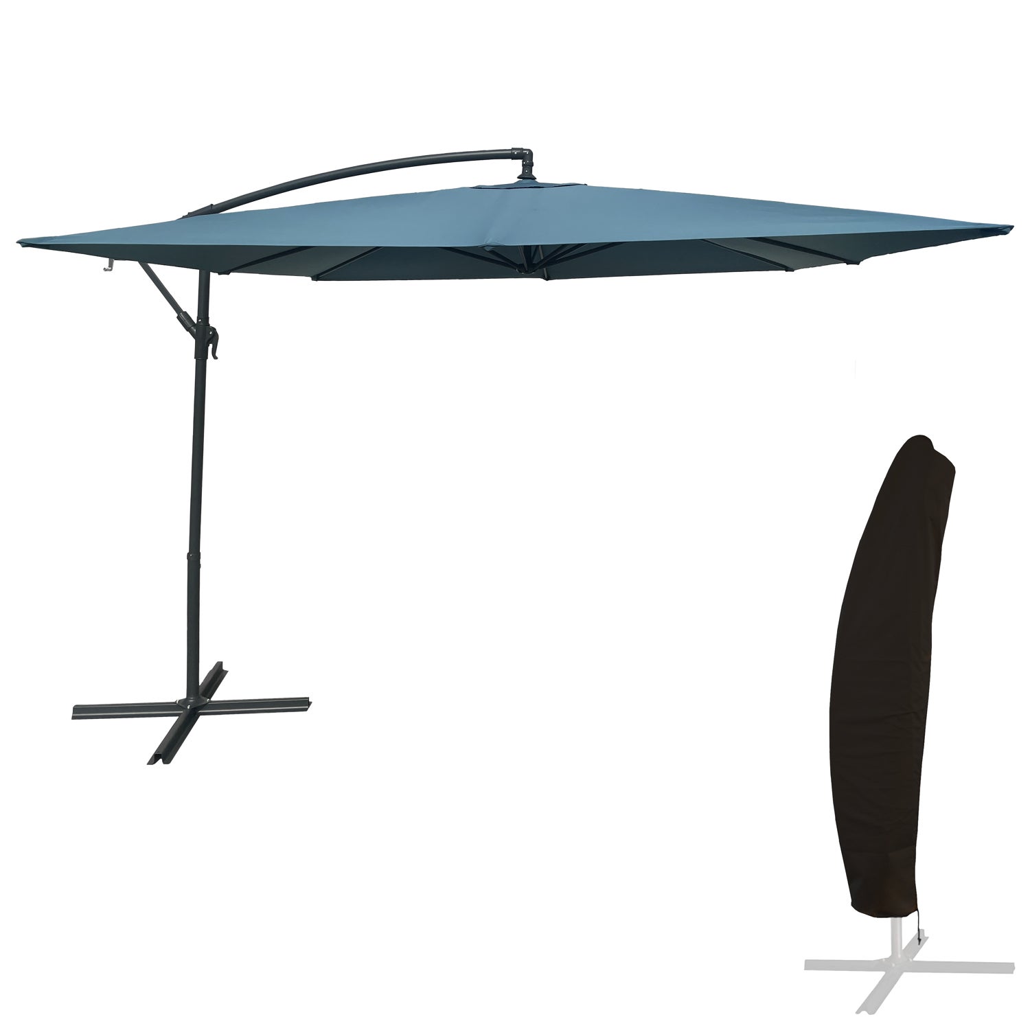 2.7x2.7m kwadratowy parasol MOLOKAI off-set niebiesko-szary + pokrowiec