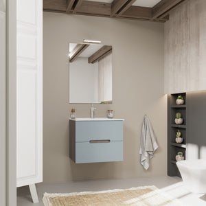 Mobile Bagno Sospeso Kiamami Valentina - Con Lavabo E Specchio, Finitura Rovere, Serie Sole - Foto 8